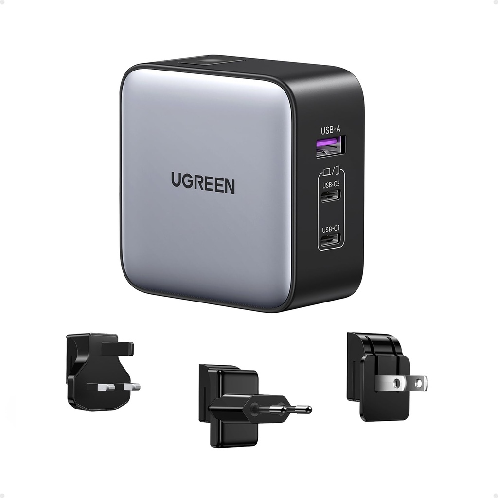 UGREEN Universal Travel Adapter, 65W USB C Charger GaN Fast Charger Nexode 3-Port with US/U