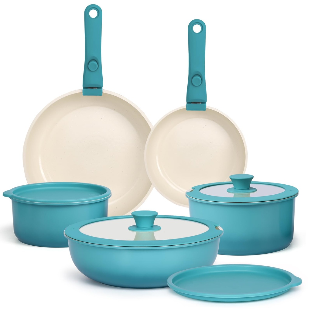 GiPP 11PCS Pots and Pans Set with Detachable Handle, Pans Set with Ceramic Non-Stick Coating