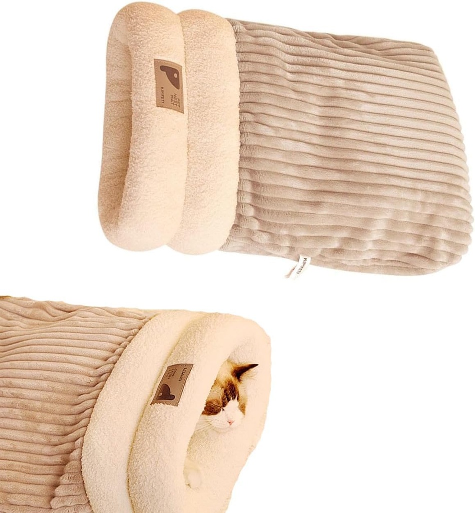 QualfsTerric Cat Sleeping Bag Winter Flutty Warm Pet Bed Kitten Indoor Cave Nest Portable a
