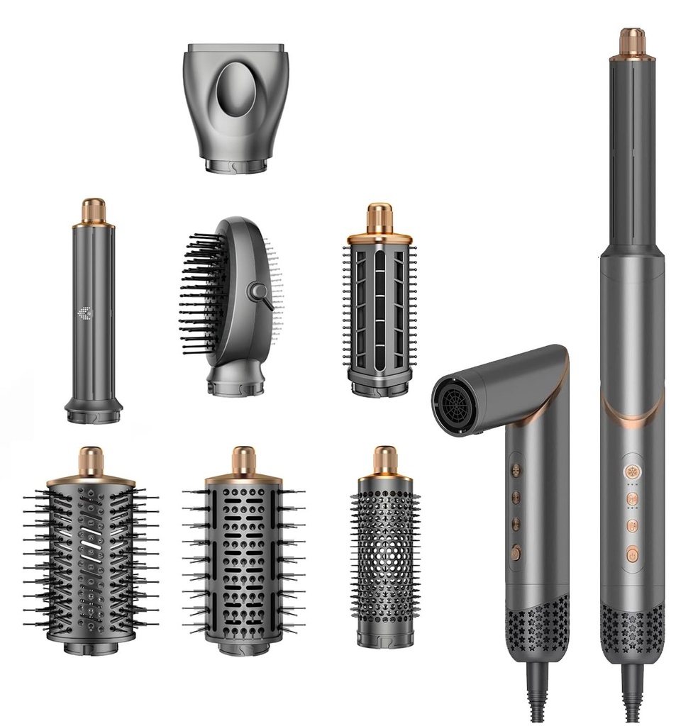 8 in 1 Hair Dryer Brush Set Air Hair Styler Curling Negative Ionic Foldable Hot Air Dryer
