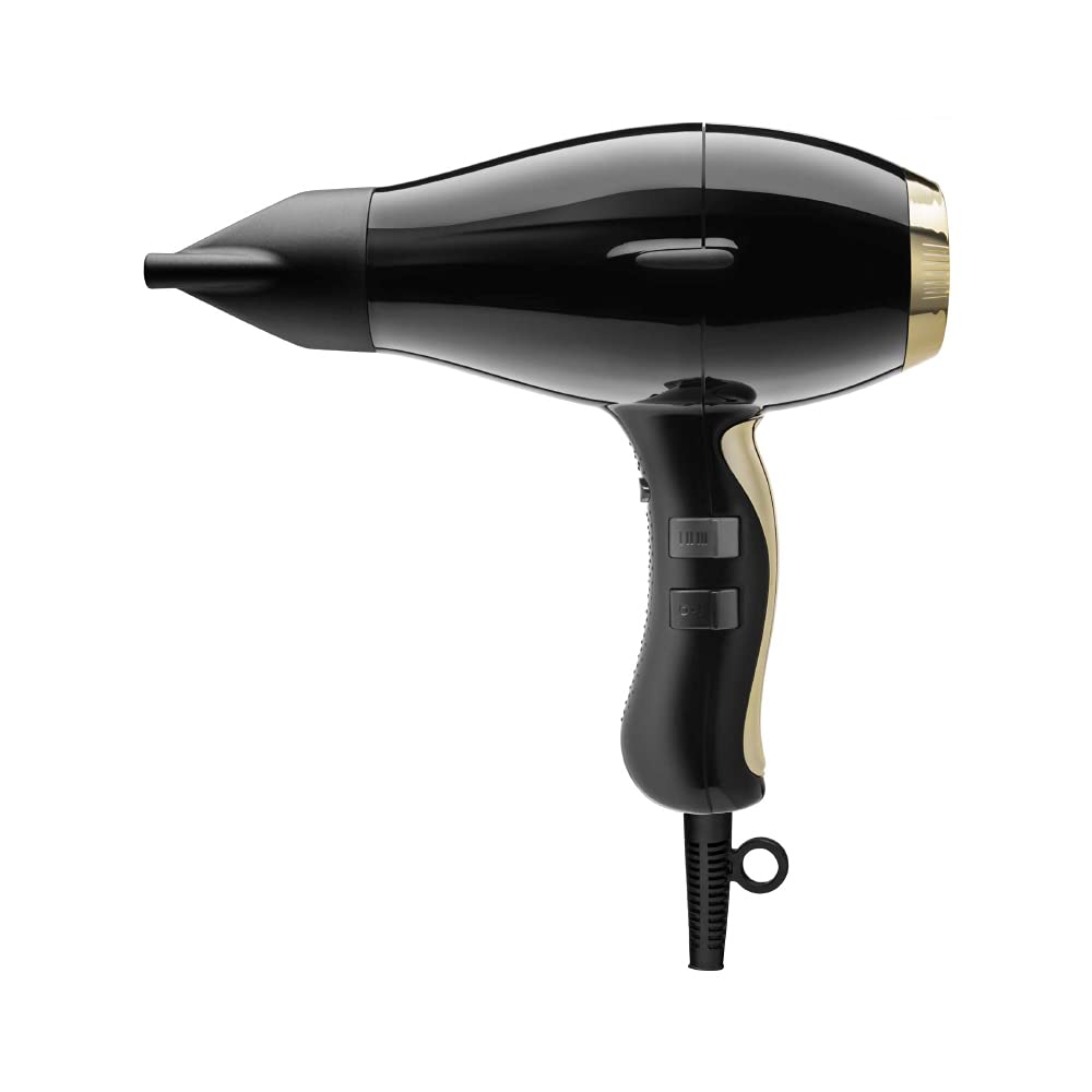 Elchim 3900 Healthy Ionic Black & Gold Hair Dryer - Professional Hair Dryer Made in Italy -