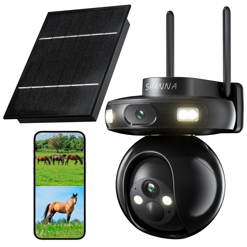 4G LTE Cellular Solar Camera with SIM Card, 2-in-1 2K 4G Solar Security Camera Dual-Lens, SI