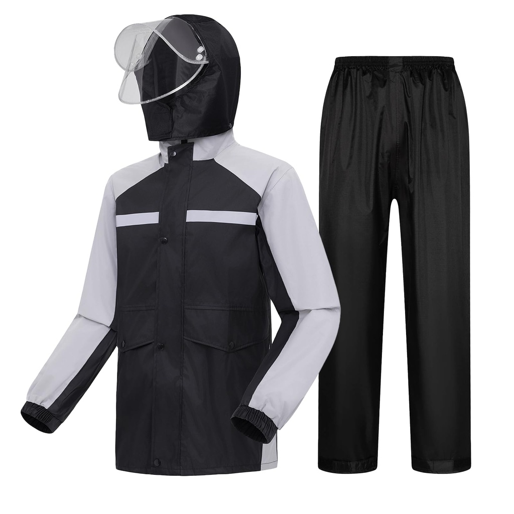 LY4U Mens Waterproof Jackets, Lightweight Hooded Rain Suit, Motorbike Waterproof Suit (S)