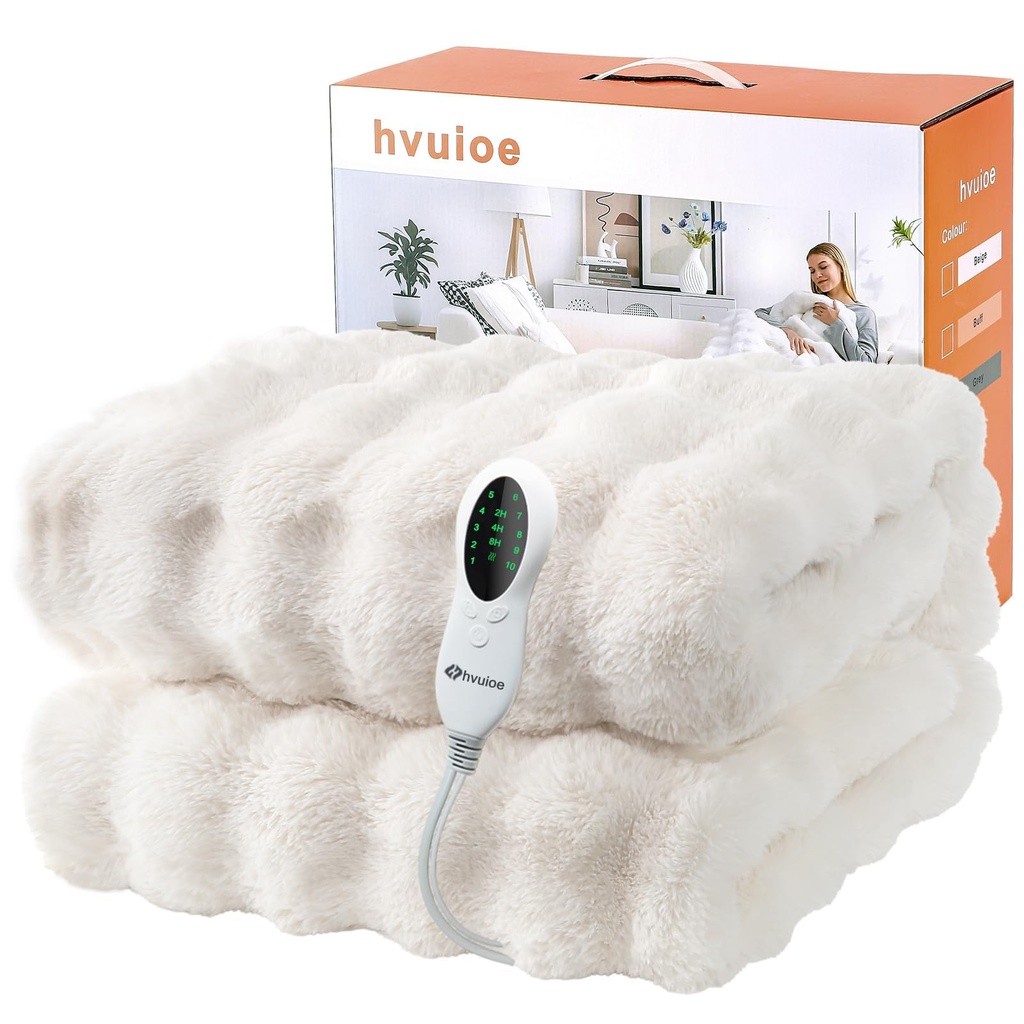 hvuioe Heated Throw, 180x150cm, Luxurious Faux Fur, Plush Soft Electric Heated Throw