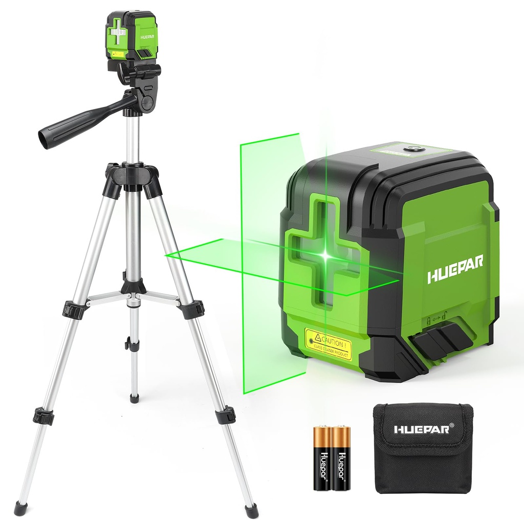 Laser Level with 100cm Tripod, Huepar 30M Lazer Level Self Leveling Green Cross Line Laser 