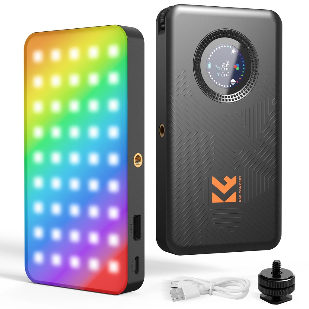 K&F CONCEPT RGB Video Light, 12W 5000mAh Battery Powered Camera Light with 95+ 