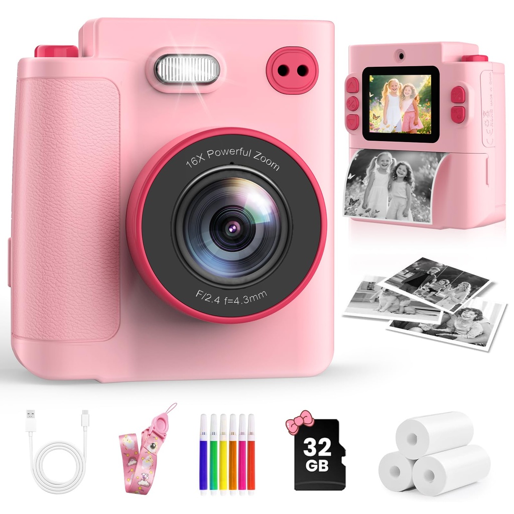 MYSTILUCK Kids Camera Instant Print, 1080P Instant Camera for Kids, Children Digital Camera