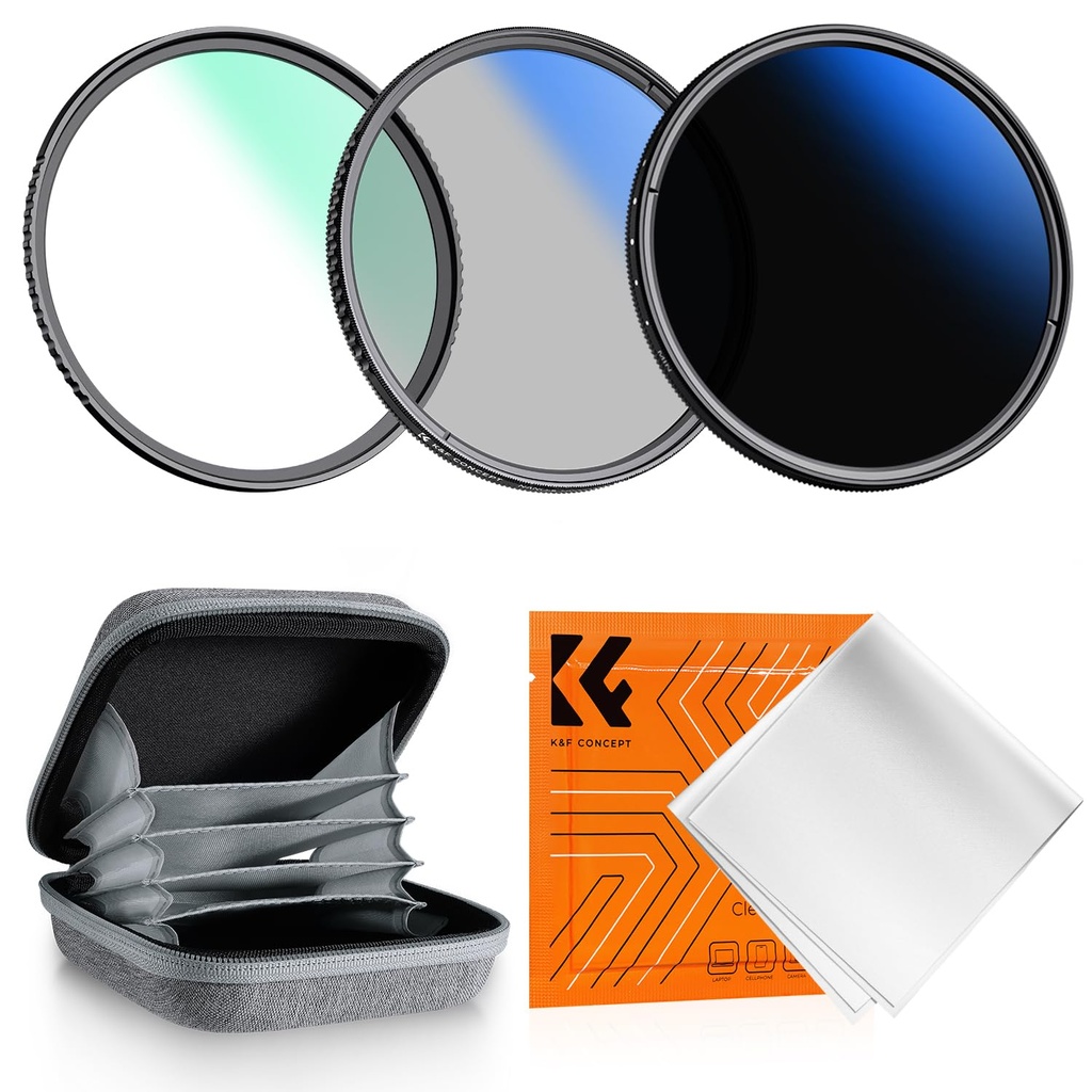 K&F CONCEPT 58mm UV CPL ND2-400 Lens Accessory Filter Kit Variable Neutral Density Filter 