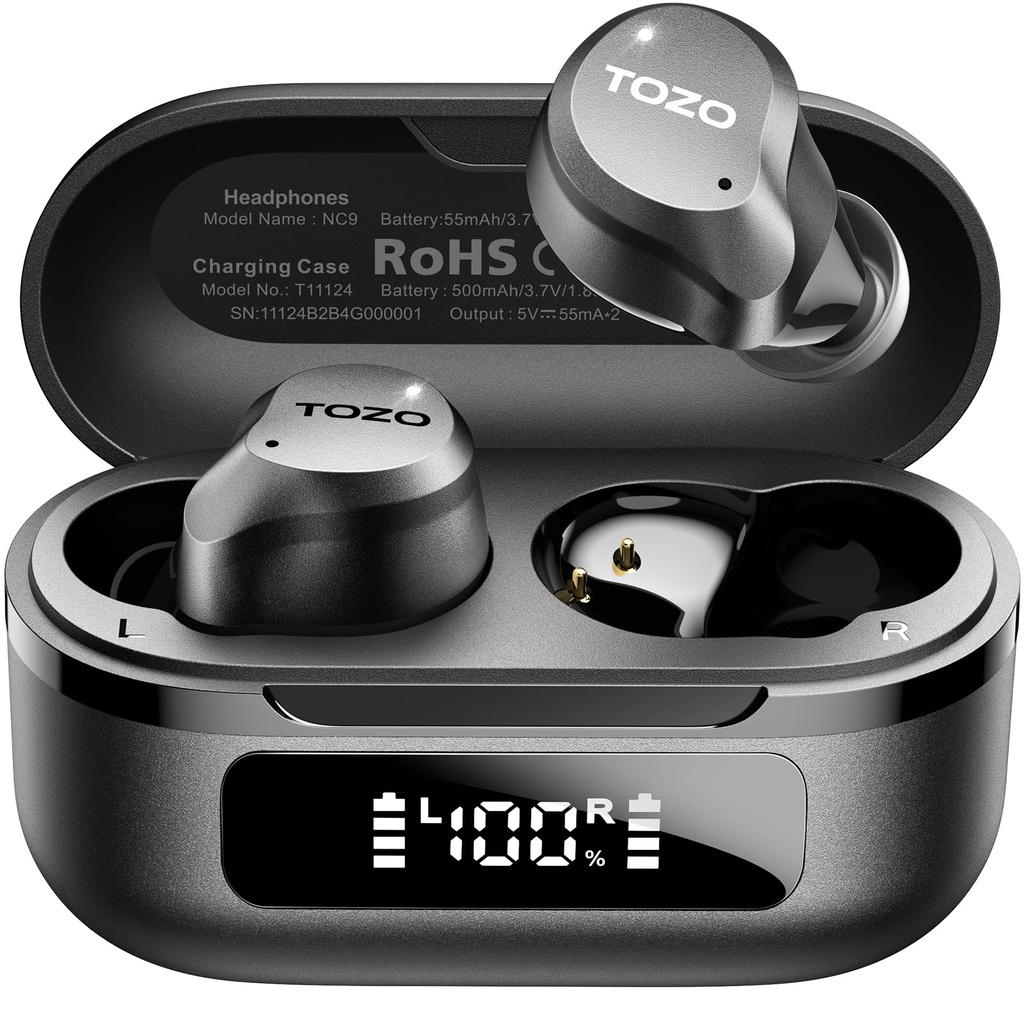 TOZO NC9 Hybrid Active Noise Cancelling Earbuds for Travel Work Calls, 45dB ANC Wireless Ear