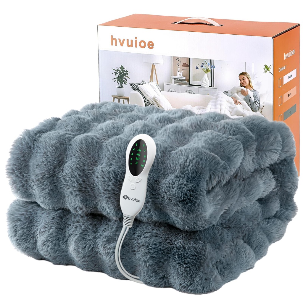 hvuioe Heated Throw, 180x150cm, Luxurious Faux Fur, Plush Soft Electric Heated Throws
