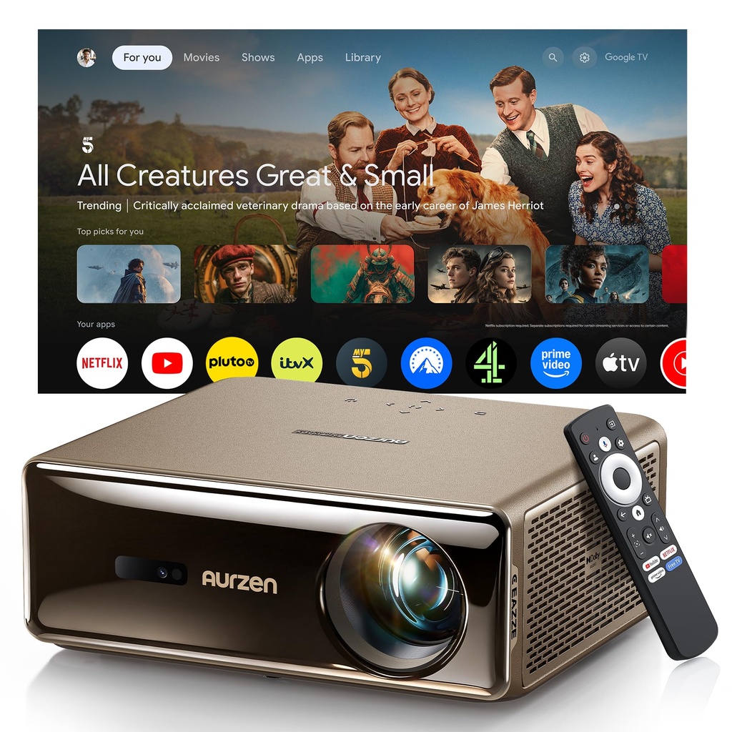 Aurzen EAZZE D1 MAX Upgraded Google TV Smart Projector 4K Supported, Ultra-Bright 1000 ANSI