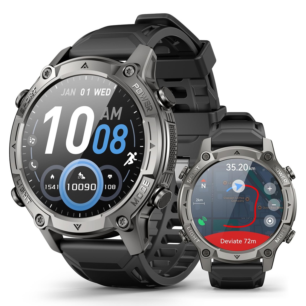 GPS Smart Watch with Maps, 21Day Battery, 5ATM Waterproof, Bluetooth Call,1.43" AMOLED