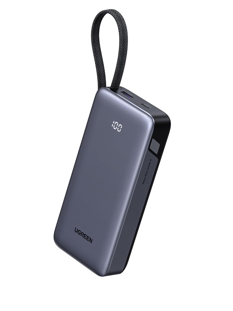 UGREEN Nexode Power Bank with Built-in Cable 20000mAh 45W In & Out Fast Charging 3-Way Output