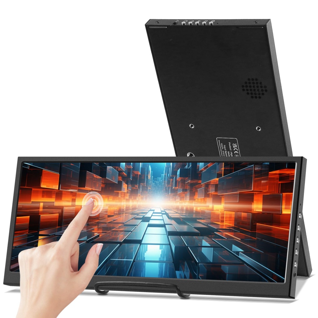 Prechen 12.3 Inch Touchscreen Secondary Monitor, IPS Stretched Bar LCD Travel Touch Display
