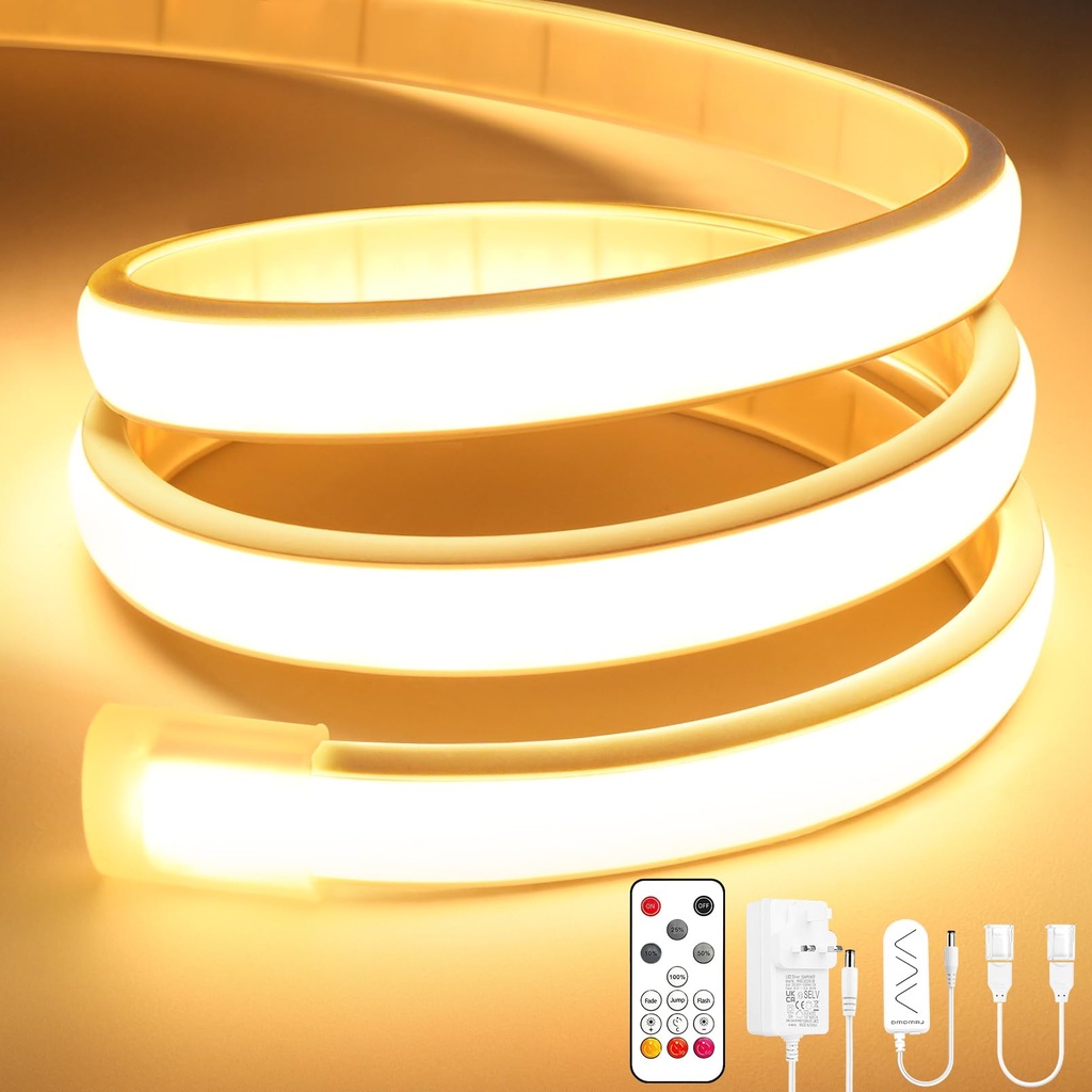 Lamomo COB LED Strip Light, 5M Warm White Led Lights for Bedroom with Remote, Dimmable Flexi