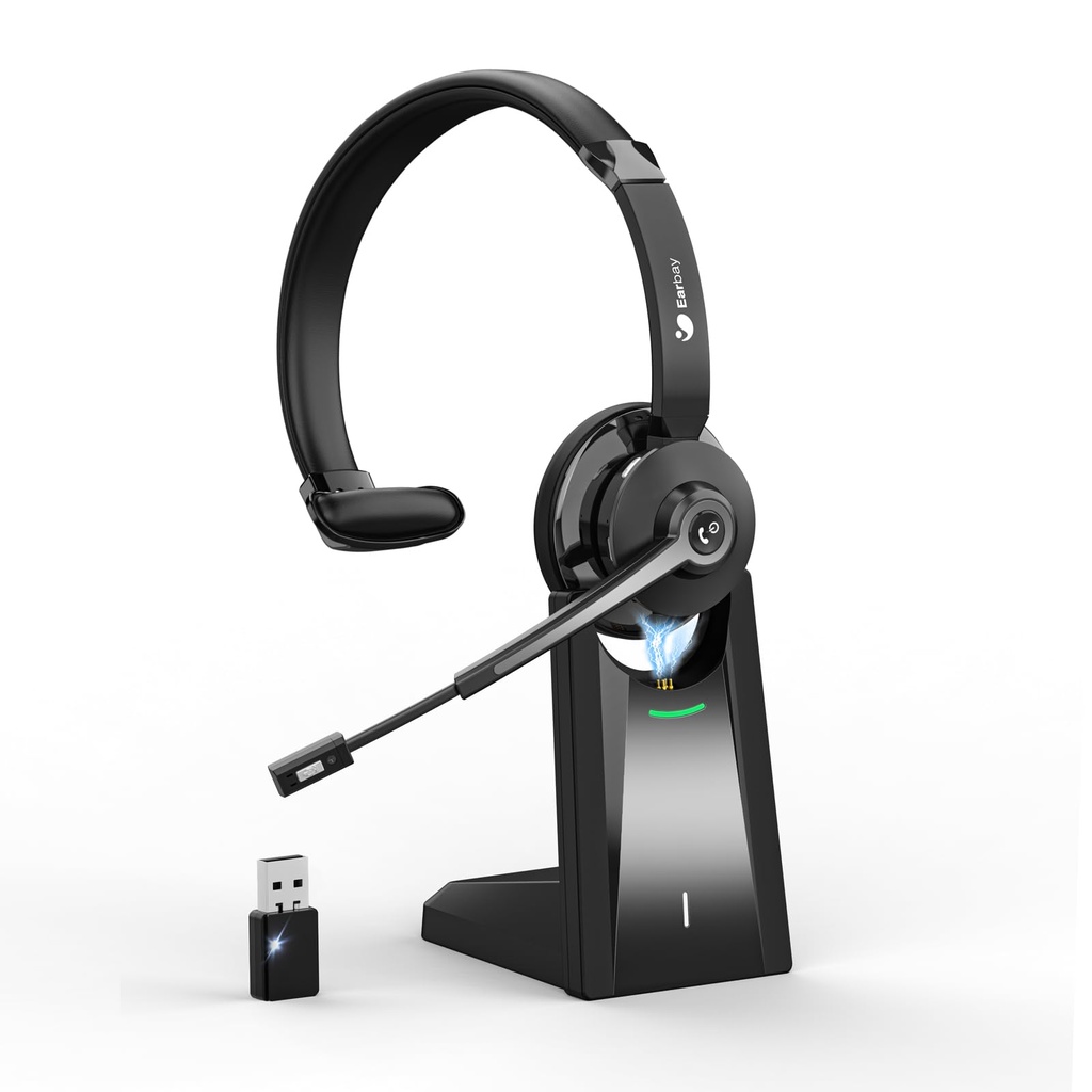 Earbay Wireless Headset,Bluetooth Headset with USB Dongle and Charging Base, Wireless Headphones