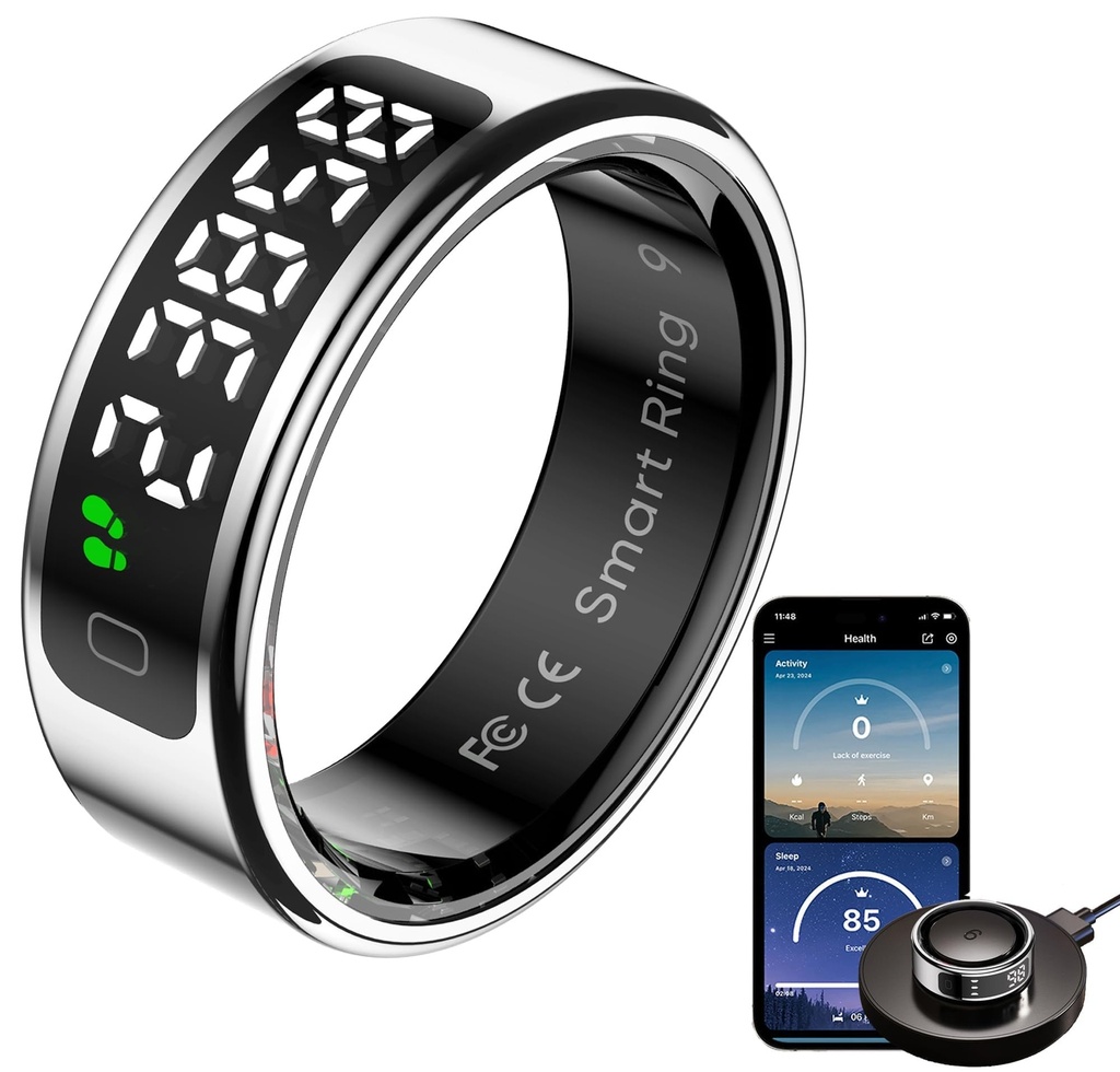 findtime Smart Ring with Display Sleep Tracker Heart Rate Blood Oxygen Monitor Tasbih Finger