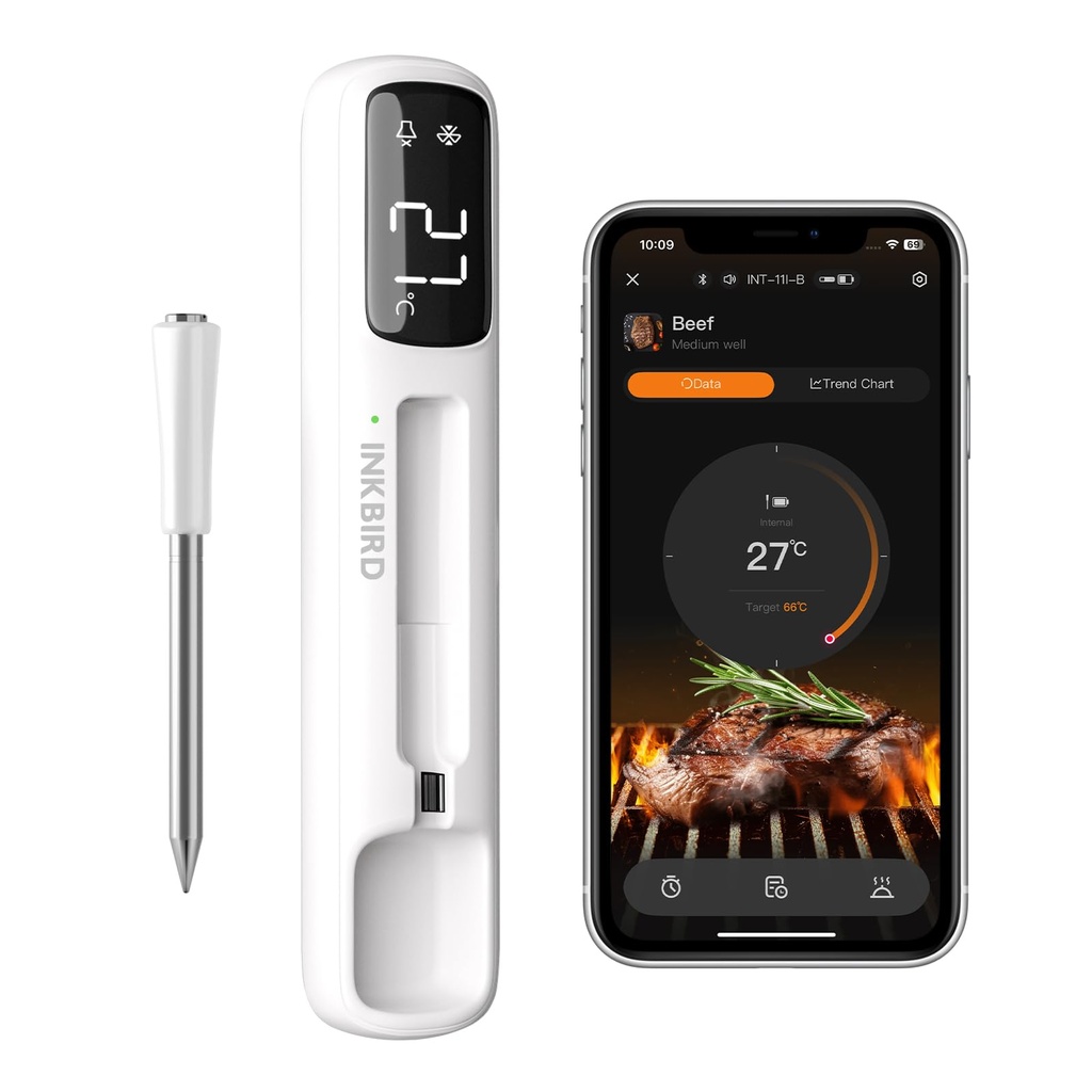INKBIRD Wireless Meat Thermometer, Bluetooth Meat Thermometer Probe with Temperature Alarm,