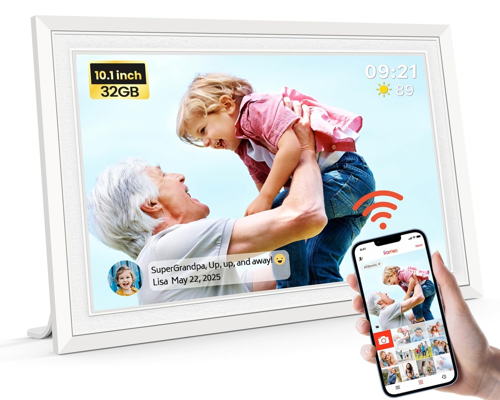 Frameo WiFi Digital Photo Frame 10.1 Inch - 1280x800 HD IPS Touch Screen Picture Frame Elect