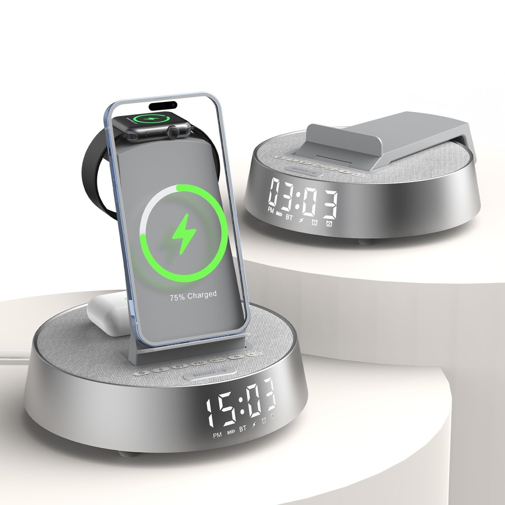 FREEFISH Wireless Charging Station, 25W Fast Wireless Charger, Bluetooth Speaker