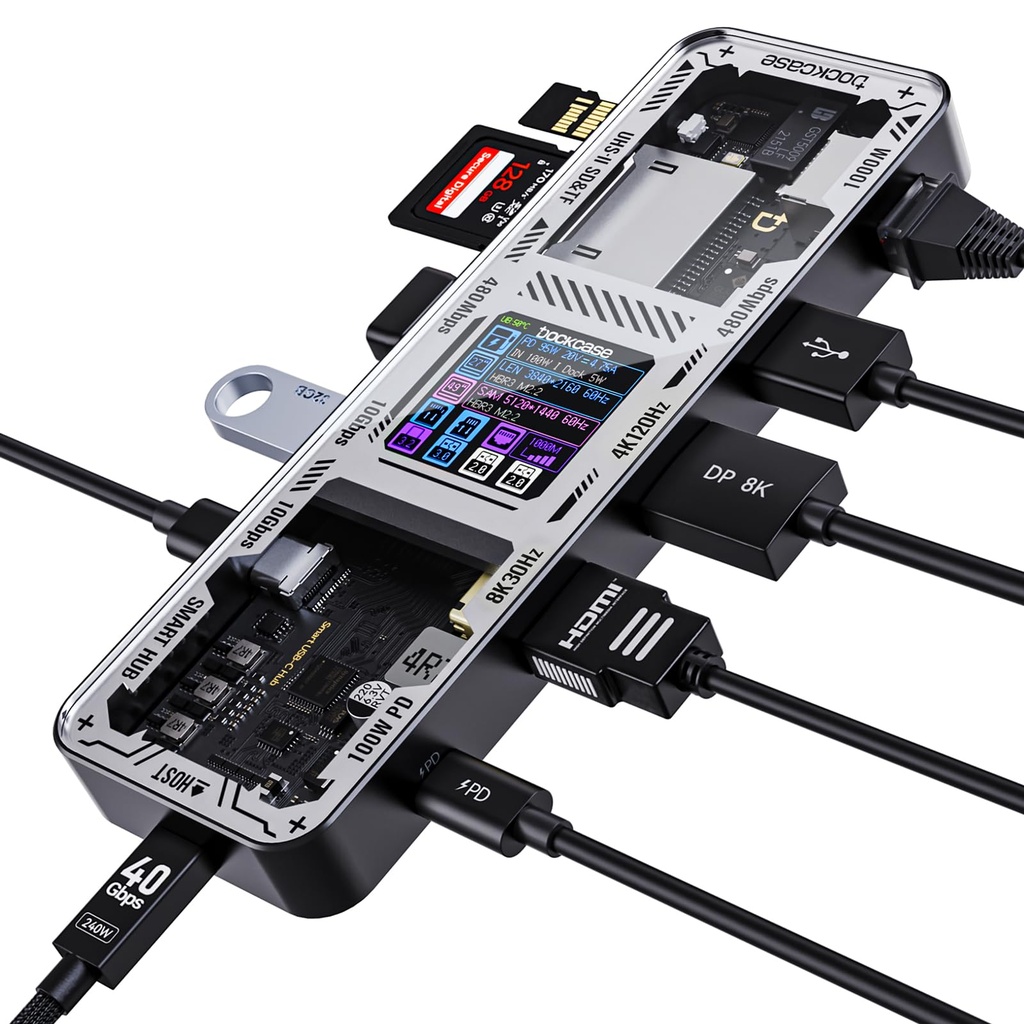 DOCKCASE Explorer Edition Docking Station 10-in-1 with DP&HDMI 4K@120Hz (Single), Gigabit E