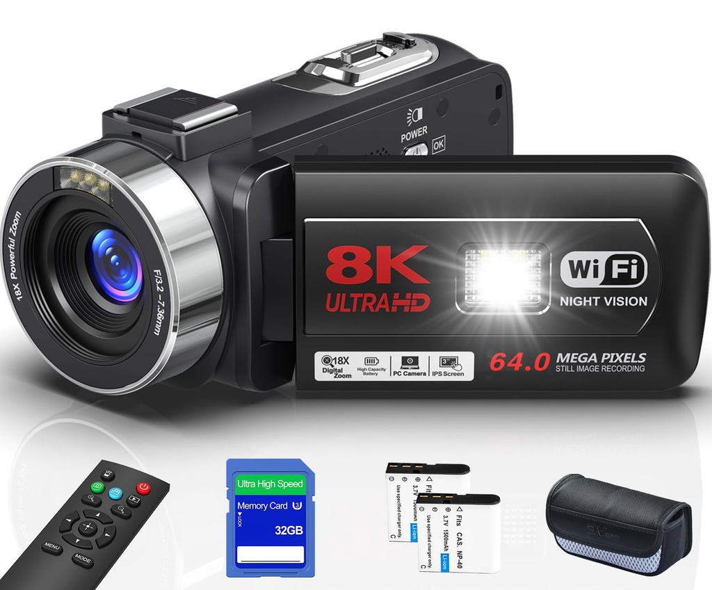 Delmodes Camcorder 4K 18X Digital Zoom Vlogging Camera with SD Card