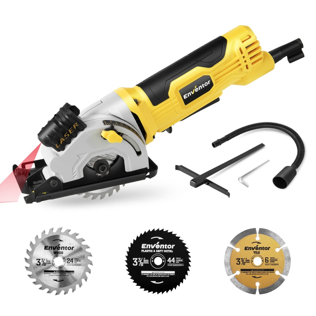 Enventor Mini Circular Saw, 580W 4000RPM Compact Electric Circular Saws with 3 Blades(85mm),