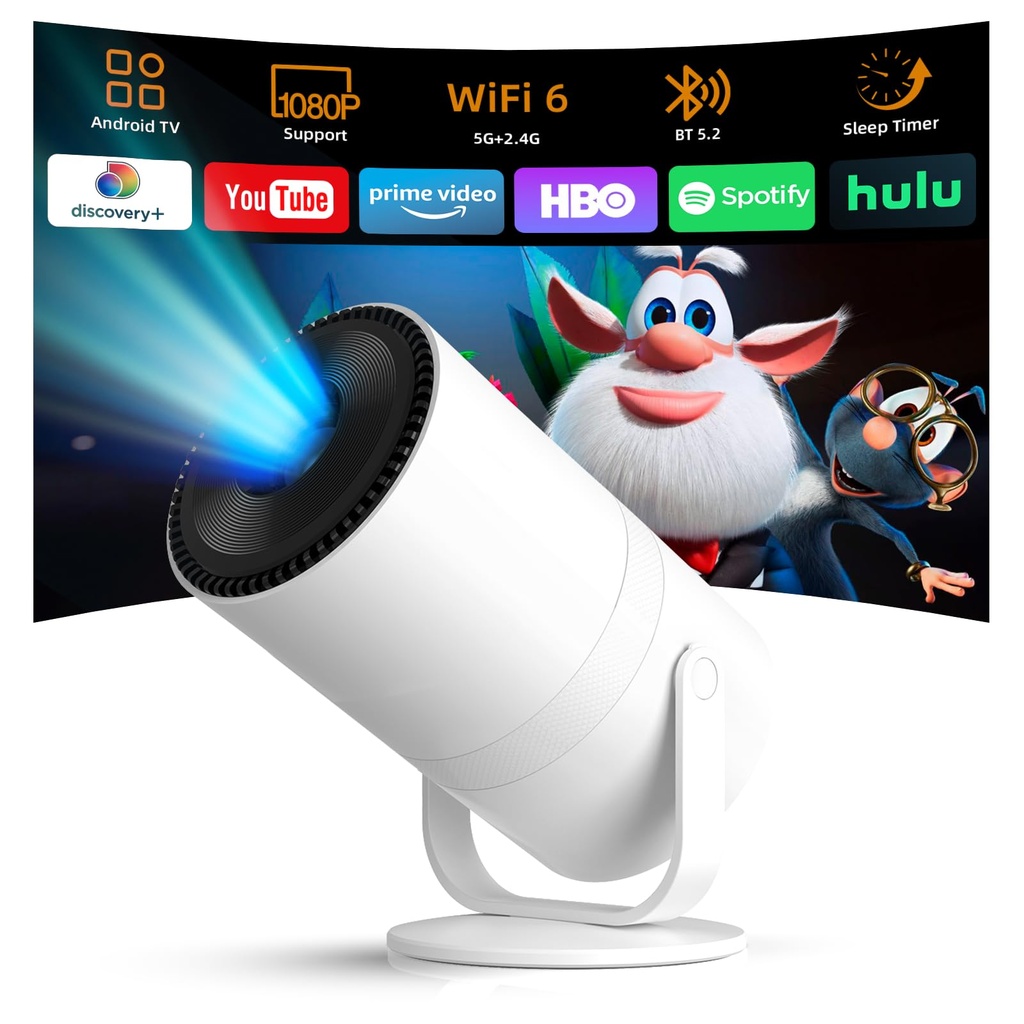 Android 14 & Built-in Apps Tecaki Mini Projector with WiFi 6 and Bluetooth 5.2
