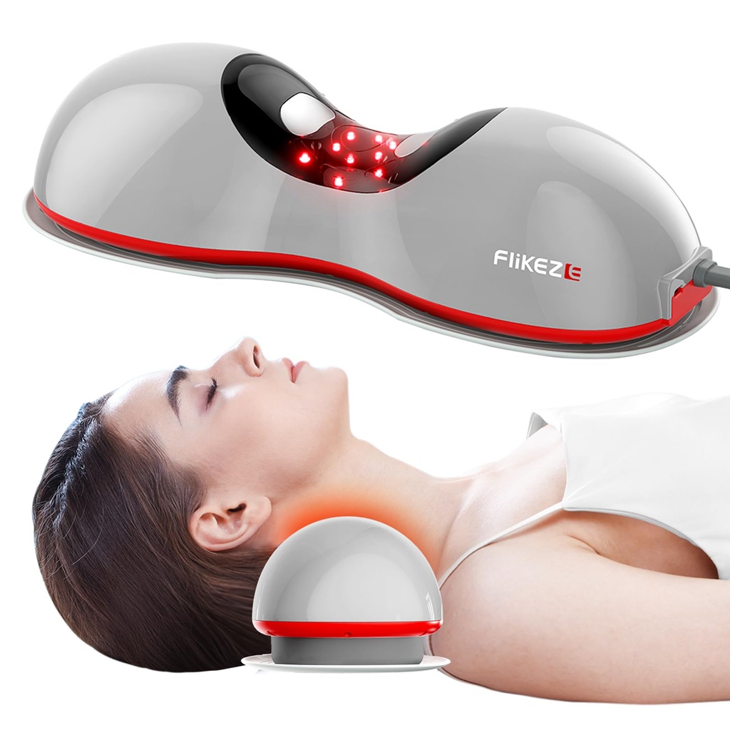 FliKEZE Heated Neck Stretcher with Red Light Therapy, Wireless Cervical Traction Device for