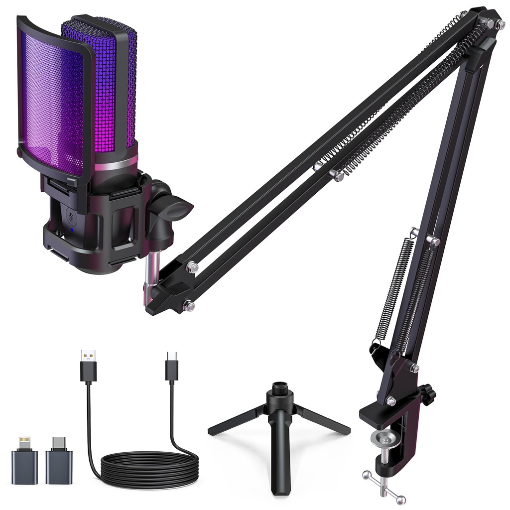 zealsound USB Gaming Microphone Kit, RGB Condenser Mic for PC Mac iPhone