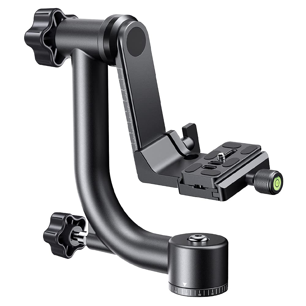 K&F CONCEPT Aluminum Alloy 360 Degree Panoramic Gimbal Tripod Head with 1/4'' Standard Quick Release Plate