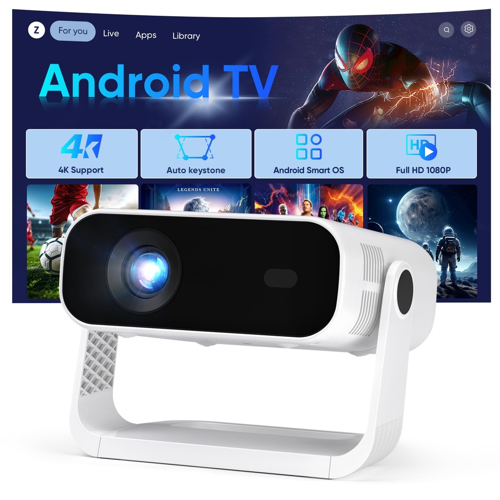 2026 New Smart Projector Built-in Apps, Android 14, Native 1080P 4K Supported 