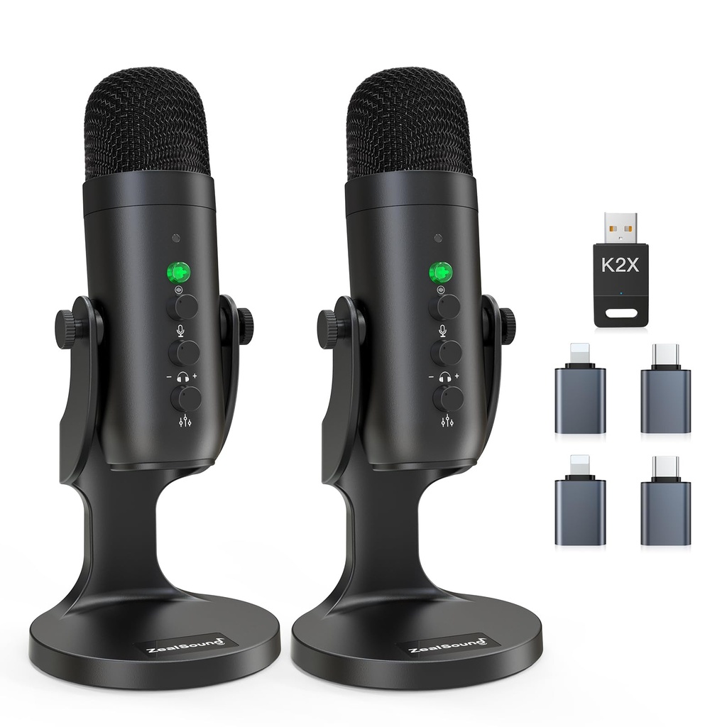zealsound 2-in-1 USB Wireless Podcast Microphone Kit for PC/iPhone, Noise Canceling Plug & Play Condenser Mic 