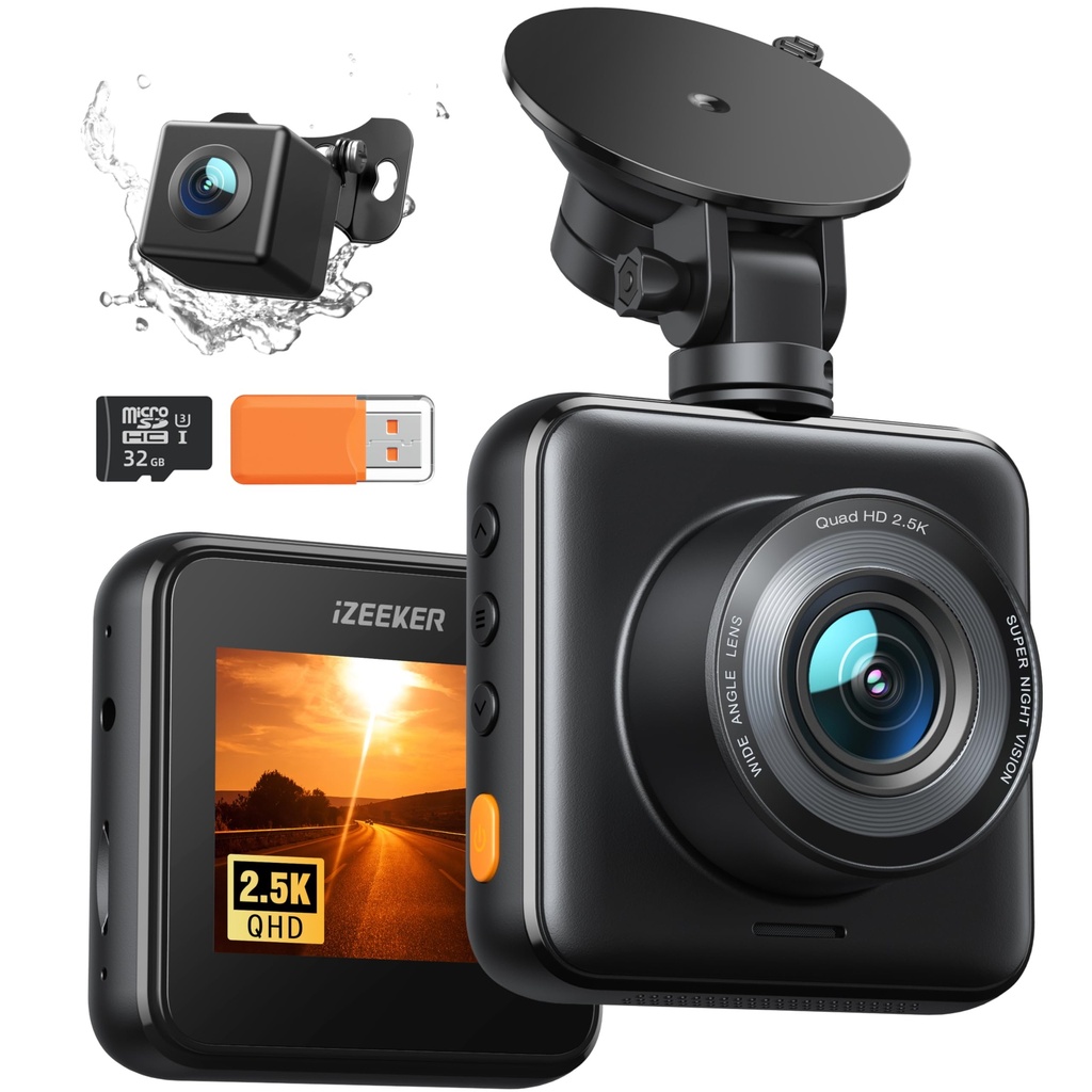 iZEEKER 1440P Dash Cam Front and Rear with FREE SD Card, 2.5K QHD Car Camera Dashboard, Dual