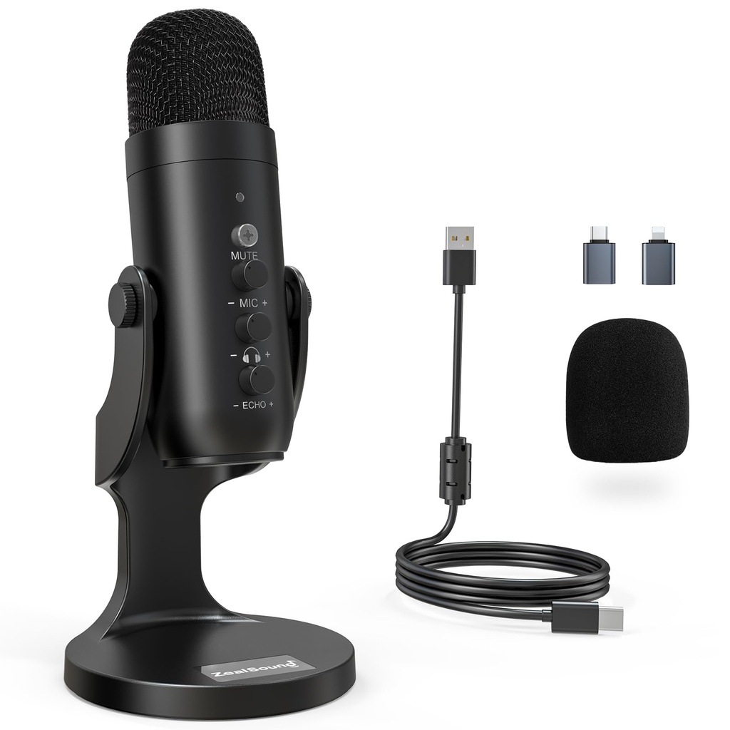 zealsound USB Microphone Noise Reduction Condenser Podcast Mic for PC, Phone & iPhone
