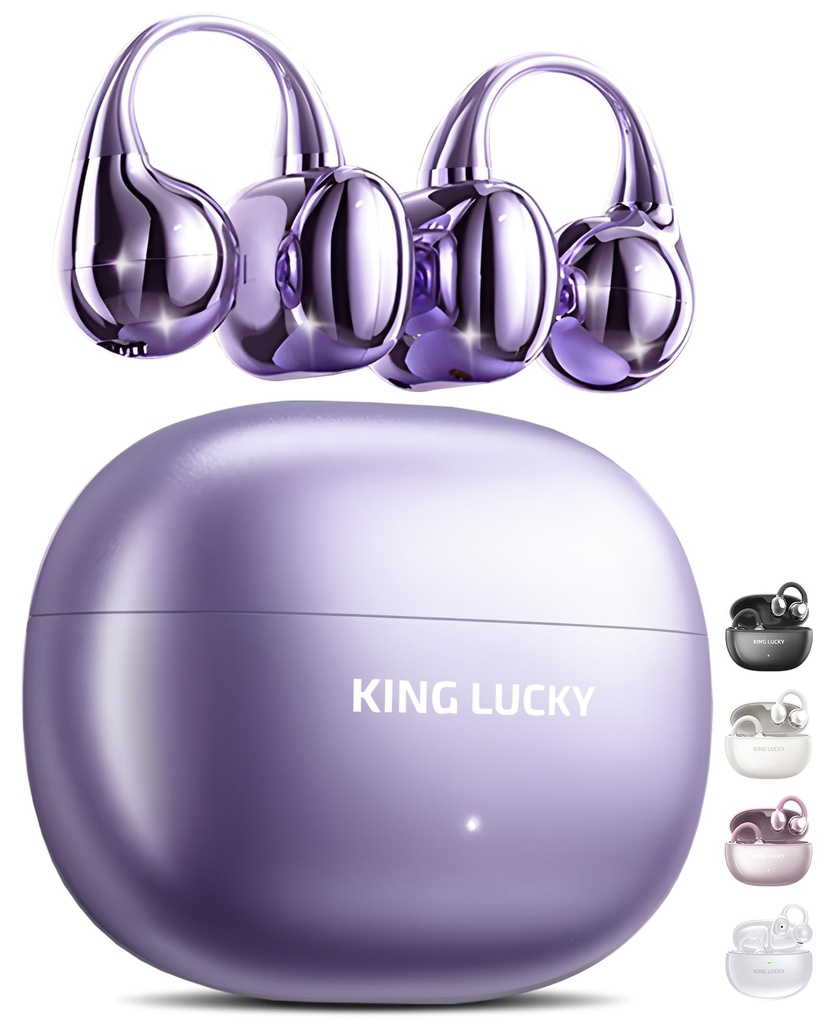 King Lucky i121 Open Ear Wireless Bluetooth 5.4 Clip-on Earbuds with Mic, 50H Playtime