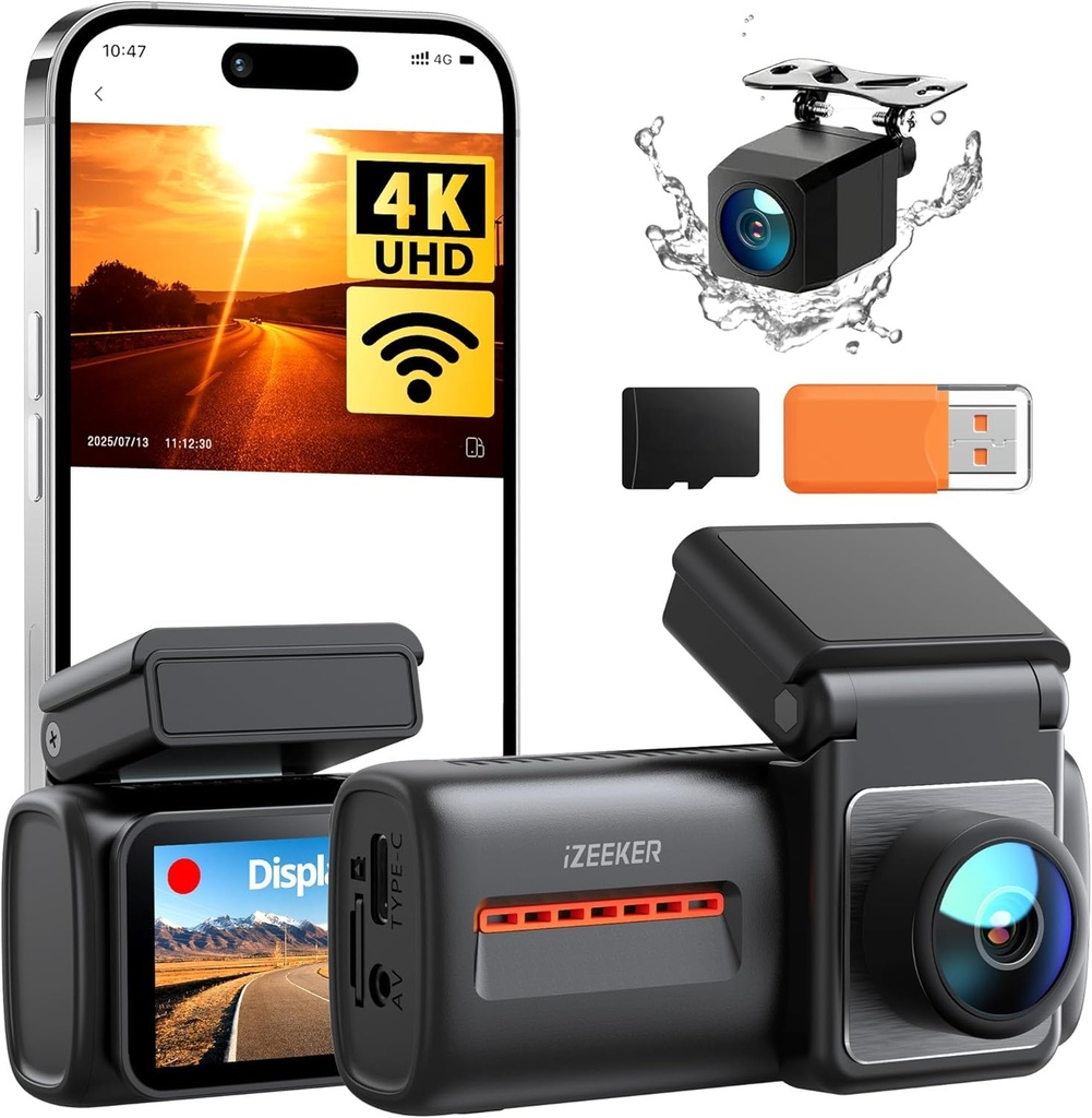 iZEEKER 4K Dash Cam Front and Rear, WiFi 6 Dashcam with FREE 32GB Card, 4K+1080P Dual Dash C