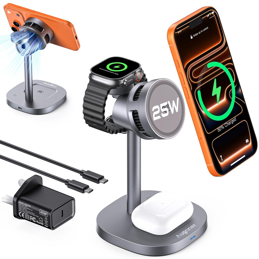 3 in 1 Charging Station Compatible with MagSafe Charger, Qi2.2 25W Magnetic Wireless Charge