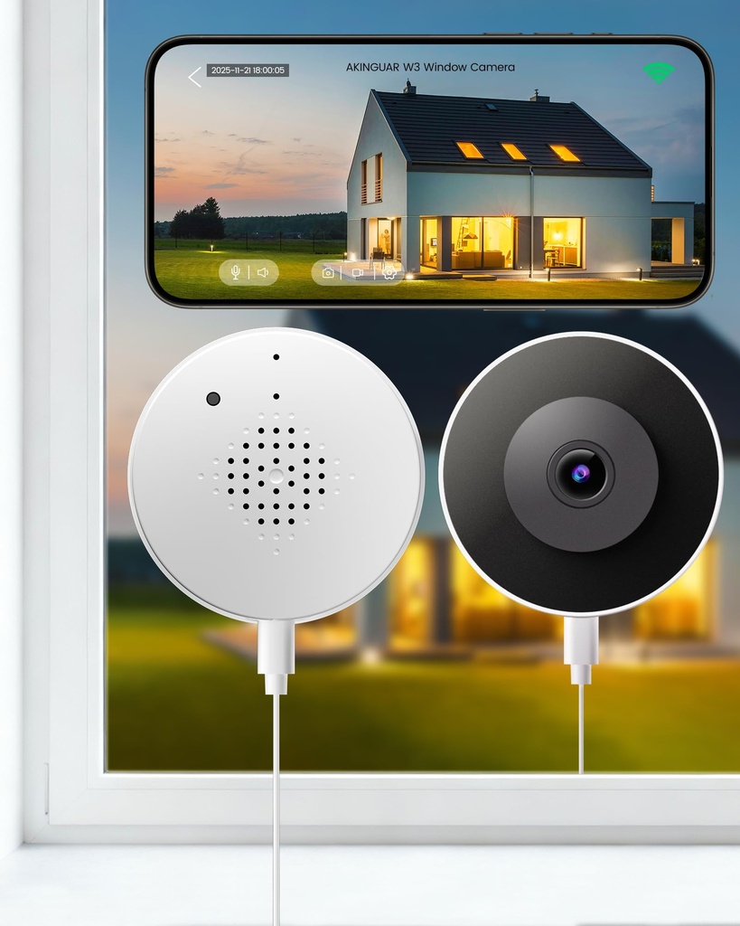 AKINGUAR 2 Pack 3MP 2K Window Camera, 2.4GHz & 5GHz WiFi Indoor Camera for Home Security