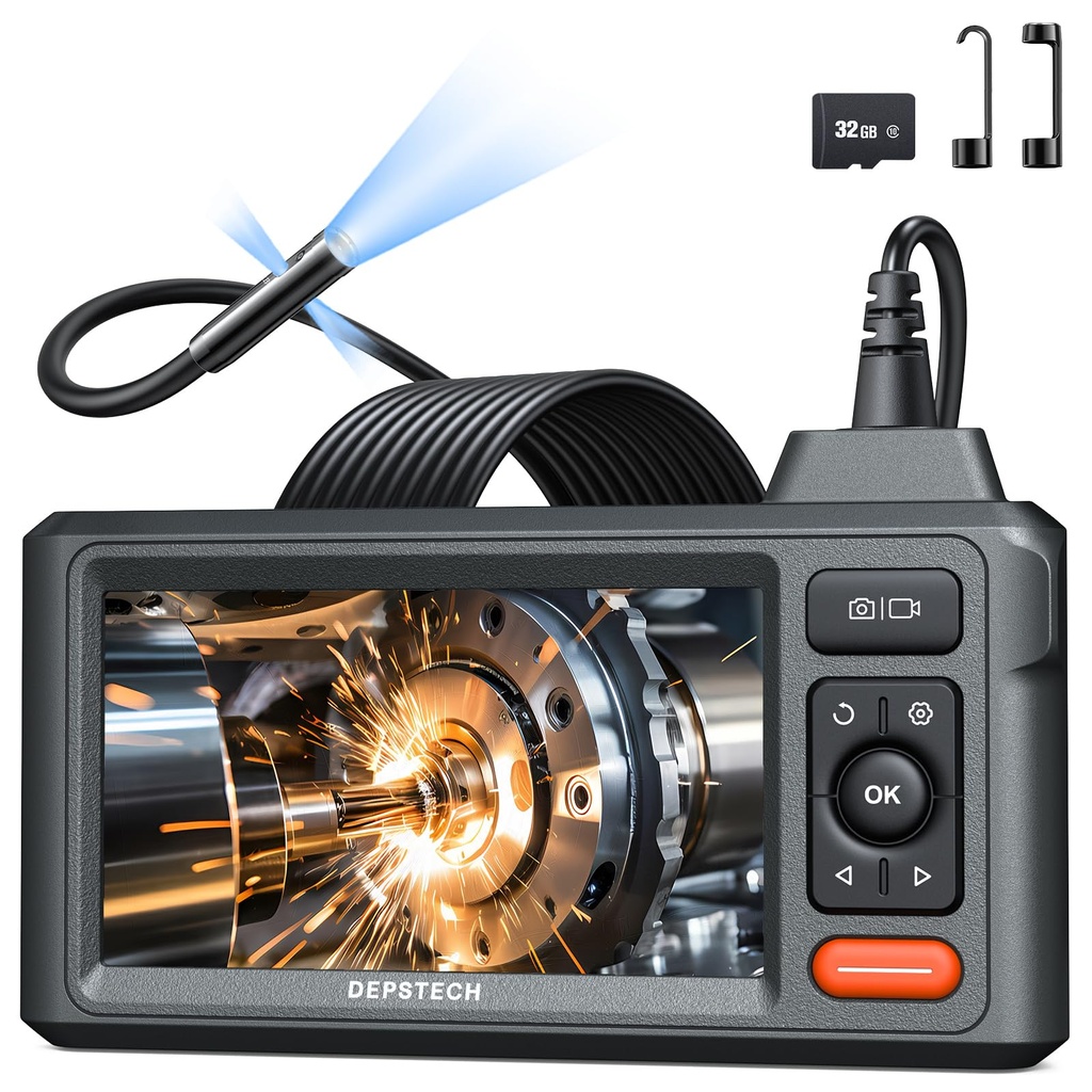 DEPSTECH Triple Lens Inspection Camera, 5" Display HD Endoscope with Light