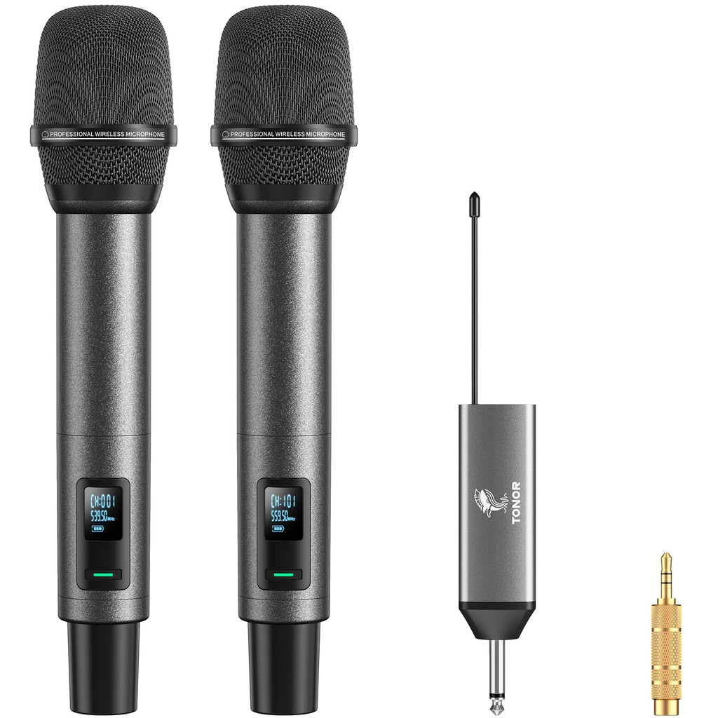 TONOR Wireless Microphones, UHF Rechargeable Cordless Karaoke Mics with Plug-in Receiver