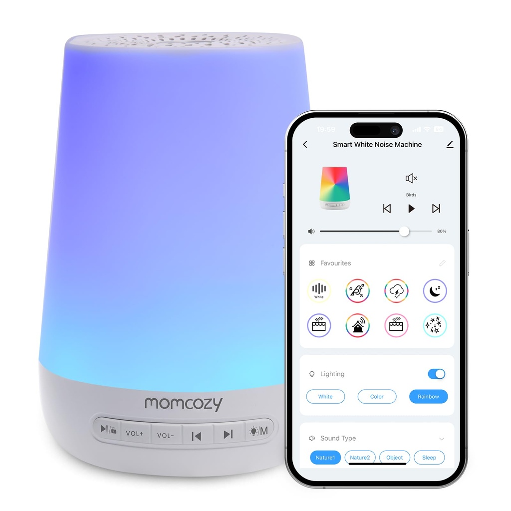 Baby Sound Machine, Momcozy White Noise Machine for Baby Sleeping with Night Light,
