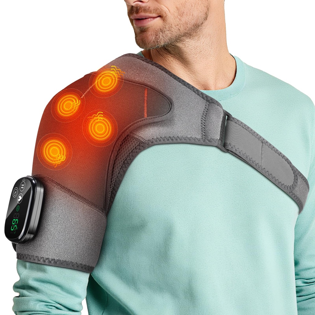 Cordless Heated Shoulder Massager Pad, Portable Shoulder Heating Brace With Touch Screen Con