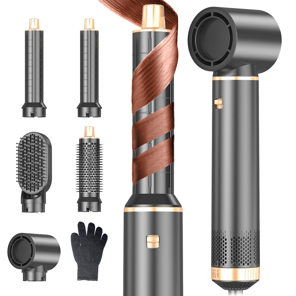 Dryhsip Hair Dryer Brush, 5-in-1 Hot Air Brush, Blow Dryer & Styler with Detachable Heads (C