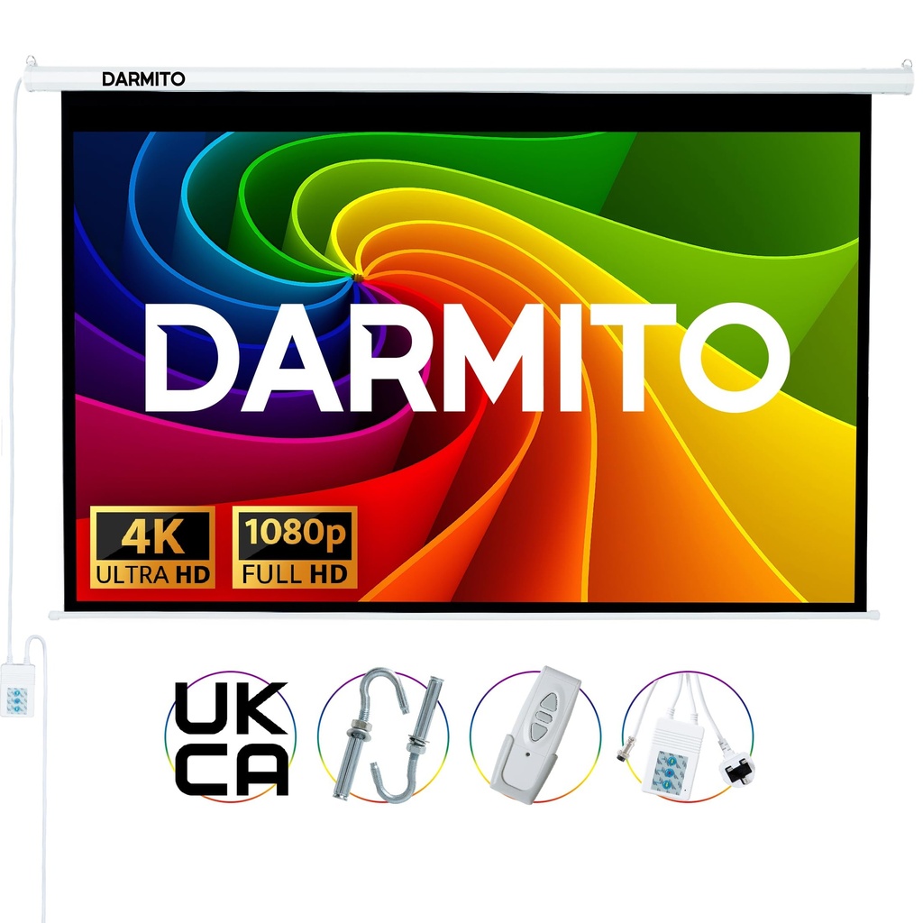 Darmito 120 16:9 Electric Motorised Projector Screen, Full HD 3D 4K 8K Matt White +1.2 Gain,