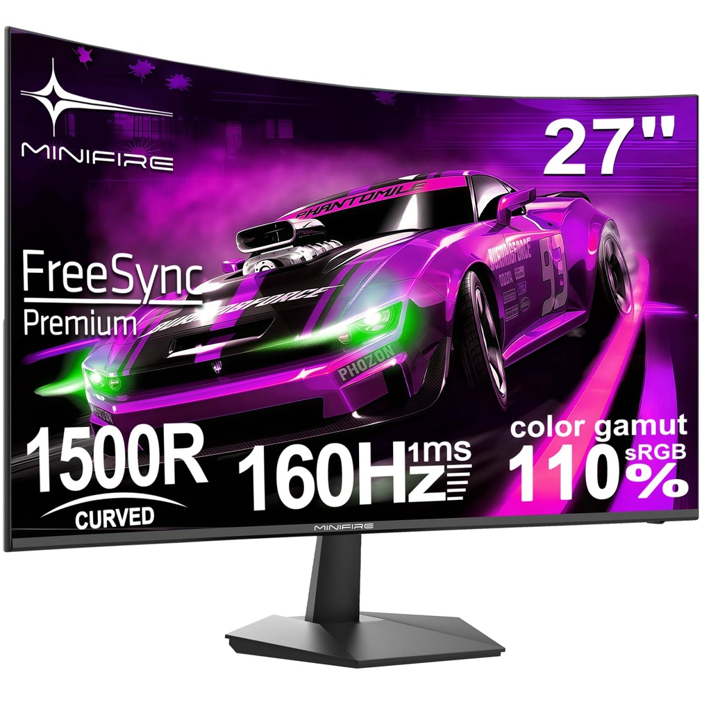 Minifire 27 Inch Curved Gaming Monitor 160Hz, FHD 1920x1080, PC Screen with VA Panel 1500R,