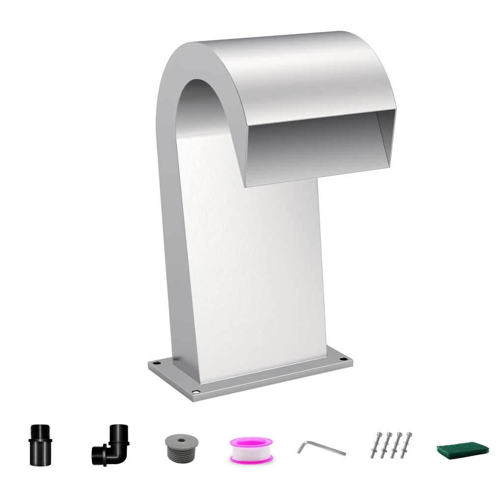 LONGRUNNEW Waterfall Spillway Stainless Steel Pool Fountain Curved with Accessories, Pond Wa
