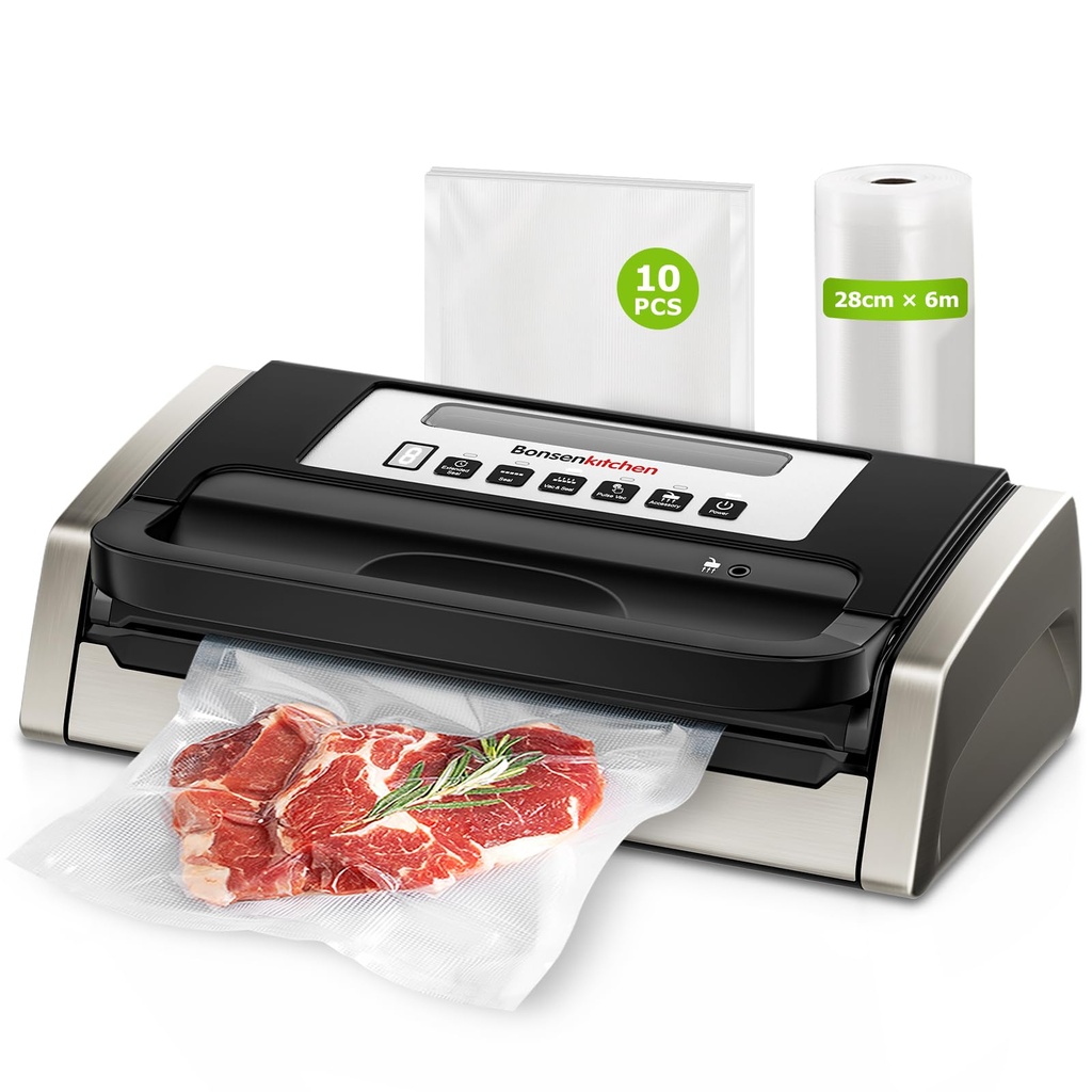 Bonsenkitchen Vacuum Sealer Machine, Globefish Technology for Powerful Vacuum Sealing, Low-