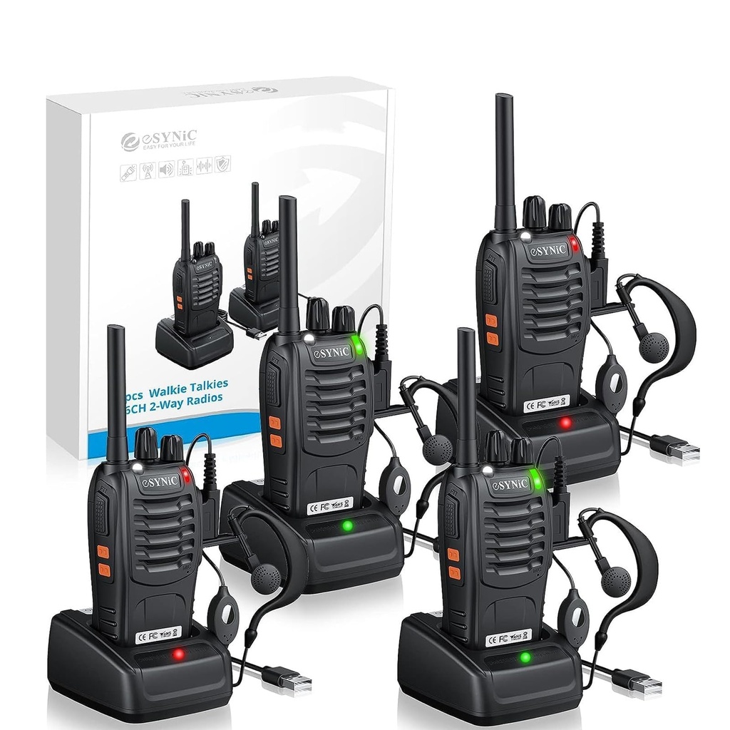 eSynic 4Pack Professional Walkie Talkies for Adults Rechargeable Walkie Talkies 16CH Two Way