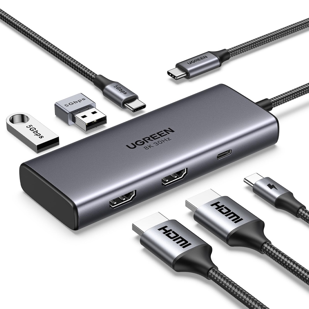 UGREEN Docking Station, Revodok 206 USB C Hub (6-in-1) with Dual 4K@60Hz, Single 8K@30Hz